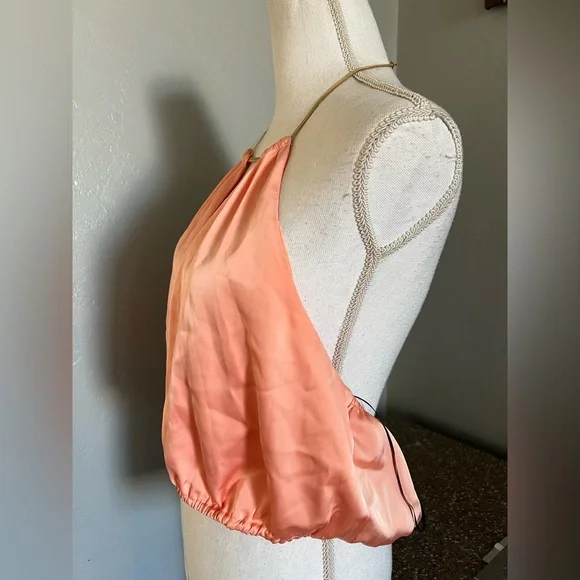 H&M Peach Satin Halter Camisole with Gold Strap - Picture 3 of 8